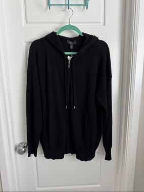 Black Cashmere Zip Up Hoodie Cardigan Sweater